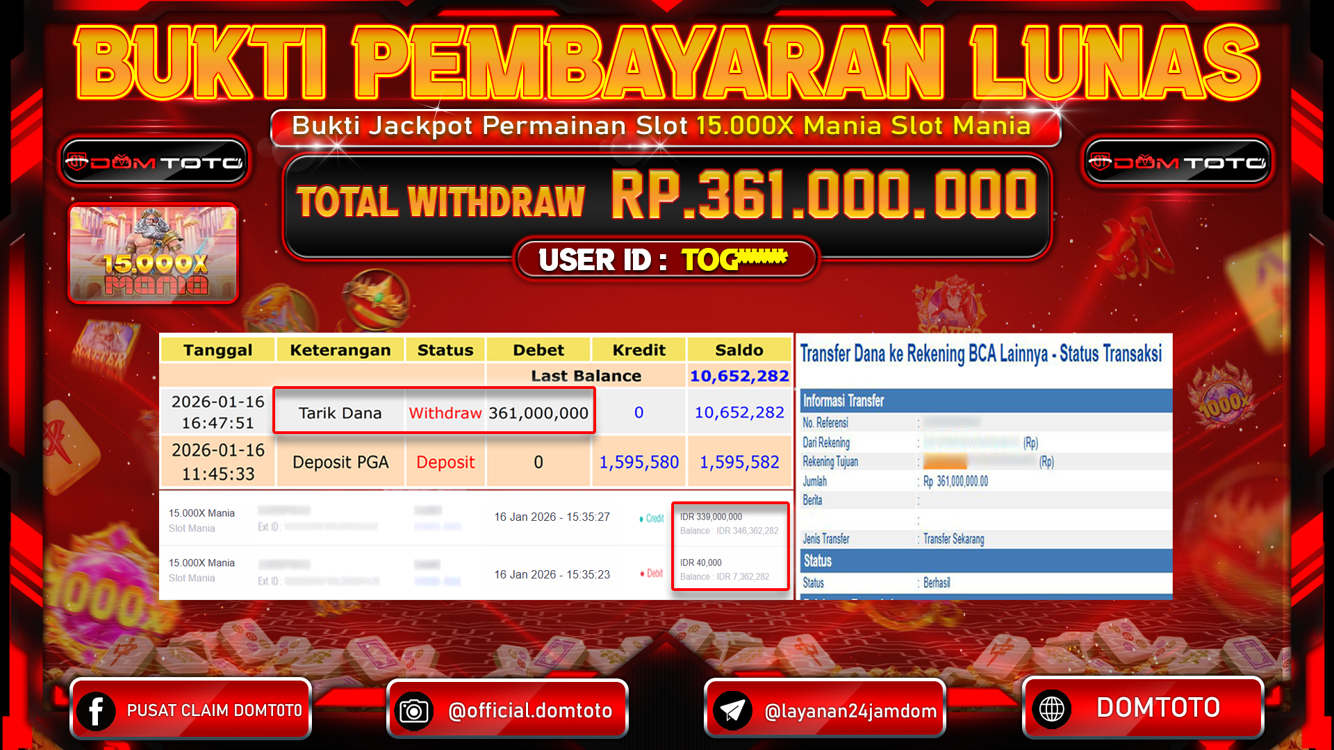 JACKPOT 15.000X Mania Slot Mania 16 JANUARI 2026